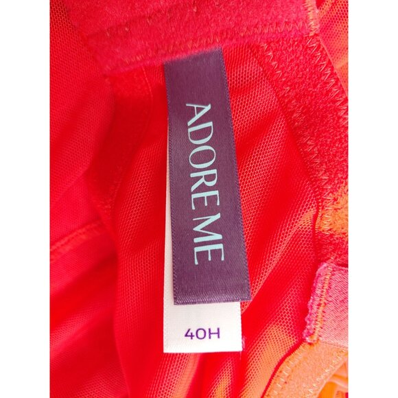 Adore Me Sheer Red Babydoll Lingerie With Faux Fur Trim & Pom Poms Size 40H - Picture 3 of 8